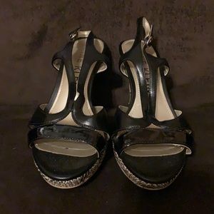 Black Leather Sandal Heel, Size 8M